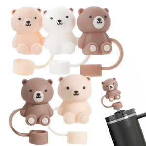 Cute Brown Bear Straw Toppers | Silicone Cover Tumblr Cap - 1 Pc