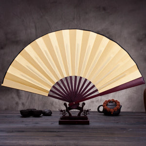 Yellow Folding Silk Chinese Hand Fan | Cloth Handheld Bamboo - 1 Pc