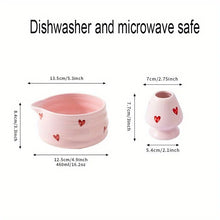 Load image into Gallery viewer, Pink Heart Japanese Matcha Bowl Set | Ceramic Chawan Whisk Holder - 2 Pc