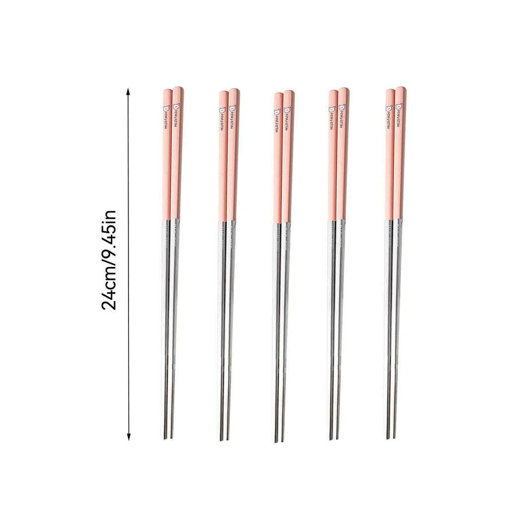 Cute Colorful Animal Korean Metal Chopsticks for Family Kids | 5 Pair Set