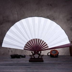 White Folding Silk Chinese Hand Fan | Cloth Handheld Bamboo - 1 Pc