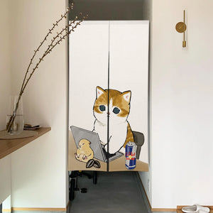 Cute Cat Noren Curtain | Japanese Doorway Curtain Cartoon Kitty - 1 PC