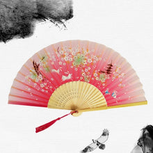 Load image into Gallery viewer, Red Chinese Silk Folding Wood Fan with Tassel | Lunar New Year Gifts - 1 Pc