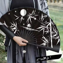 Load image into Gallery viewer, Black &amp; White Temple Chinese Fan| Large Bamboo Handheld - 1 Pc