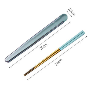 Gold Travel Chopsticks with Case | Stainless Steel Metal Small Portable Camping Chopstick - 1 Pair