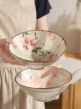 Load image into Gallery viewer, Pink Flower Japanese Bowls | Vintage Large Ceramic Noodle Ramen Soup - 1 Pc