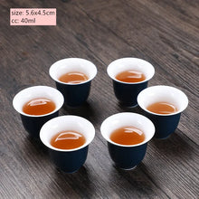 Load image into Gallery viewer, Navy Blue Porcelain Chinese Tea Cup Set | 6 Pc, Wide &amp; Tall Variants