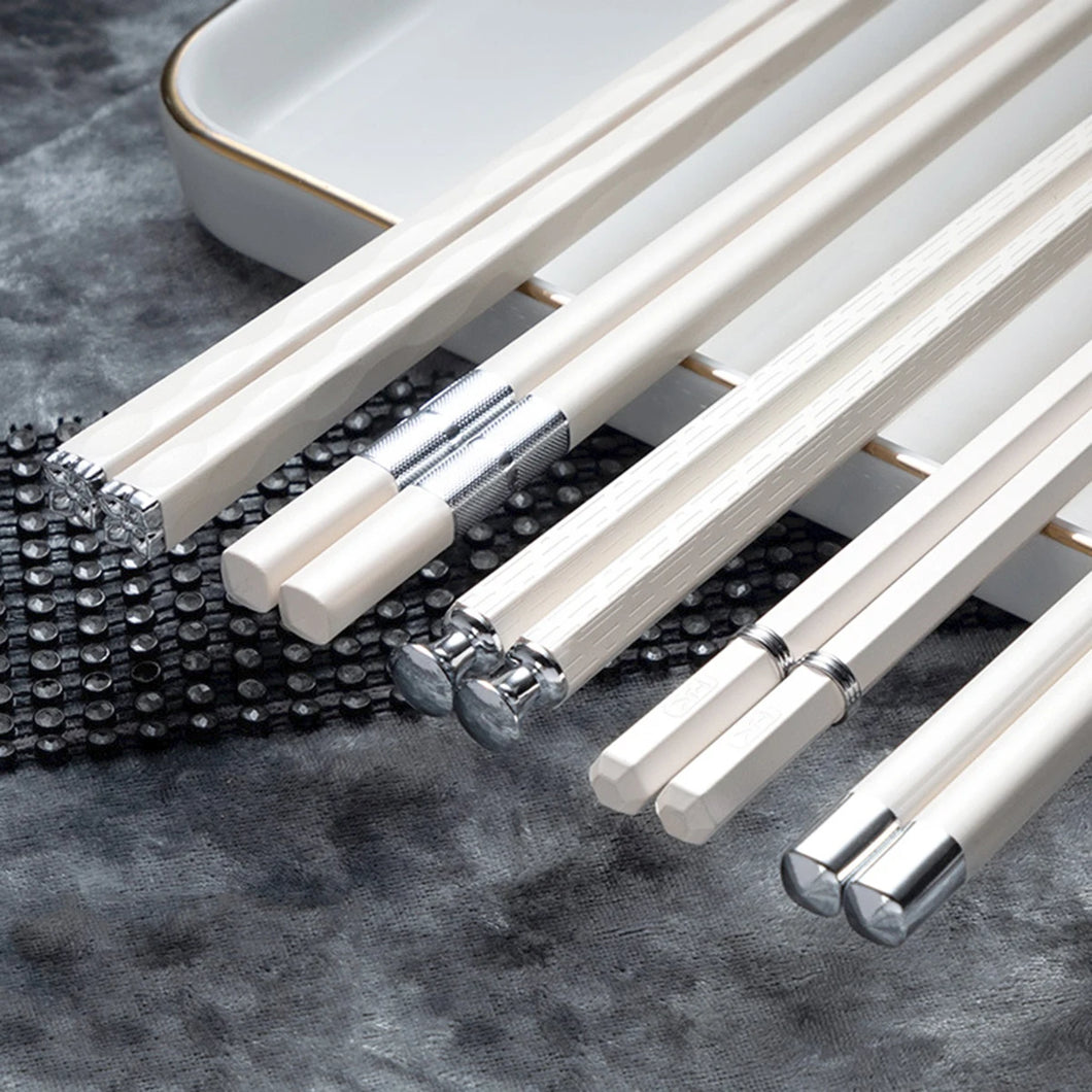 White Chinese Chopsticks | Non-Slip Alloy Luxury Utensils - 5 Pair Set