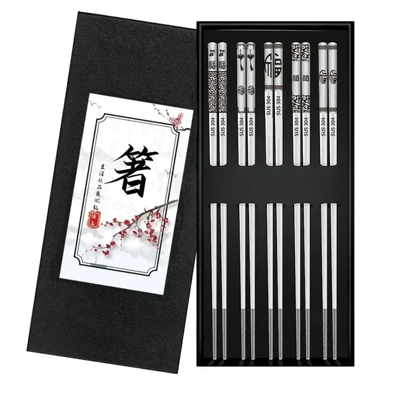 Silver Textured Metal Chopsticks | Korean Luxury Fancy Set - 5 Pairs