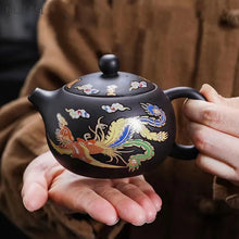 Load image into Gallery viewer, Dragon Phoenix Yixing Teapot | Black Painting Reveal Clay Tea Pot with Hot Water - 1 Pc