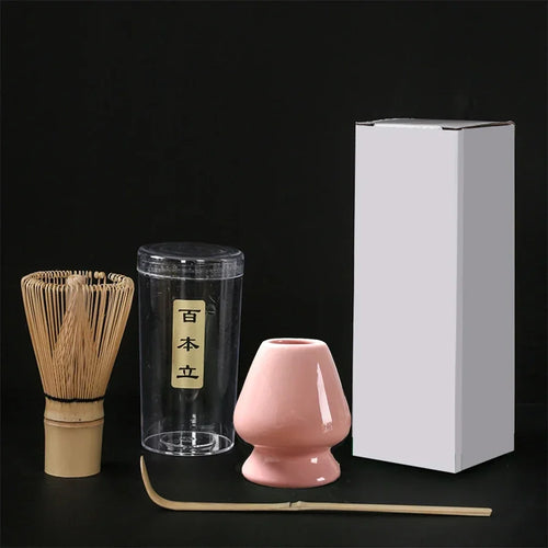 Pink Matcha Tool Set | Bamboo Whisk, Tea Scoop, and Holder - 3 Pc