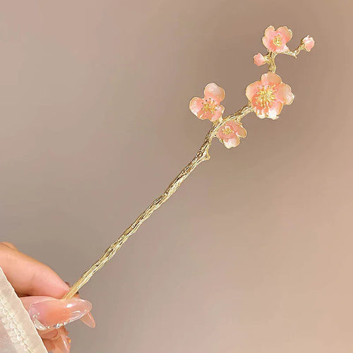 Peach Sakura Flower Hair Sticks | Chinese Gold Plated Metal Pin - 1 Pc