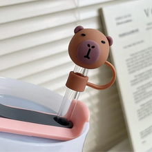 Load image into Gallery viewer, Cute Capybara Straw Toppers | Reusable Silicone Covers Cap - 1 Pc