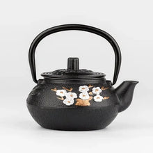 Load image into Gallery viewer, Black Japanese Cast Iron Teapot | Floral Kettle with Tea Strainer Infuser - 1 Pc