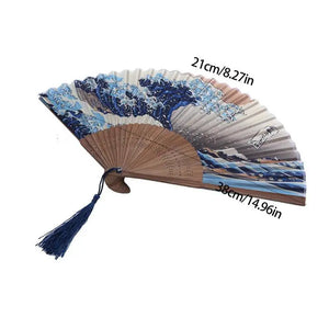 Silk Japanese Fan | The Great Wave Off Kanagawa Waves - 1 Pc