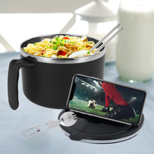 Load image into Gallery viewer, Black Instant Ramen Pot with Handle | Microwave Hot Pot Cooking Crockpot with Utensils - 1 Set