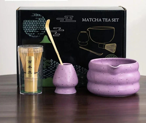 Purple Speckled Matcha Set | Authentic Japanese Tea Whisk Bowl Gift - 4 Pc Set