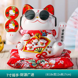 Lucky Cat Ceramic Display | Large Fortune Decoration Electric Wave Hand - 1 Pc