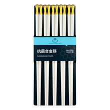 Load image into Gallery viewer, Elegant White &amp; Gold Metal Alloy Reusable Tableware Chopsticks | 5 Pair Set