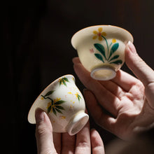 Load image into Gallery viewer, Floral Chinese Tea Cup | Hand Painted Ceramic Lotus Osmanthus Persimmon - 1 Pc