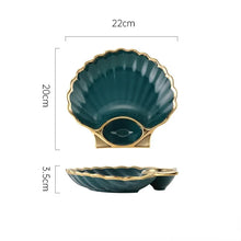 Load image into Gallery viewer, Shell Japanese Sushi Plates | Gold Luxury Ceramic Serving Plate with Sauce Holder - 1 Pc