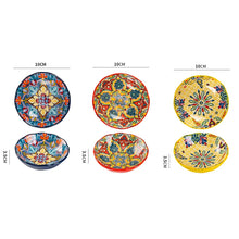 Load image into Gallery viewer, Bright Colorful Bohemian Ceramic Small Soy Sauce Dish - 3 Pc Set
