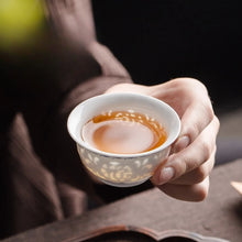 Load image into Gallery viewer, Translucent Chinese Tea Cup | White &amp; Blue Ceramic Teaware - 1 Pc