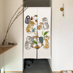 Group of Cats Noren Curtain | Cute Japanese Doorway Curtain Cartoon Kitty - 1 PC