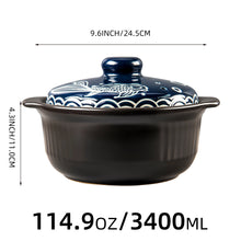 Load image into Gallery viewer, Large Blue Koi Donabe Pot | Black Ceramic Japanese Cookware - 1 Set