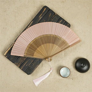 Carved Bamboo Japanese Hand Fan | Traditional Wooden - 1 Pc