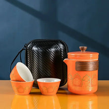 Load image into Gallery viewer, Central Asia Portable Travel Tea Set Ceramic Teapot with Cups &amp; Bag - 1 Set
