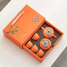 Load image into Gallery viewer, Orange Persimmon Chinese Tea Set |  Cute Fruit Inspired Ceramic - 4 or 6-piece Set