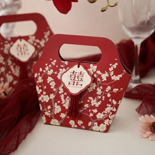 Chinese Wedding Decor Gift Bag | Guest Favor Paper Boxes - 10 Pc Set