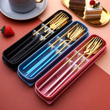 Load image into Gallery viewer, Stainless Steel Portable Spoon Fork Metal Chopsticks and Travel Box - 1 Set