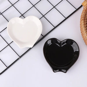 Heart Unique Spoon Rests | Black White Ceramic Spatula Holders - 1 Pc