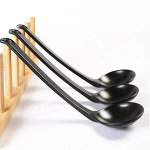 Black Asian Soup Spoons | Japanese Melamine Set - 1/5/10 Pc