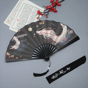 Black Mythical Dragon Chinese Hand Fans | Folding Fan Silk Cloth - 1 Pc