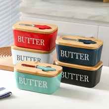 Load image into Gallery viewer, Cute Butter Dish | Colorful Bamboo Lid and Knife Holder Ceramic - 1 Set