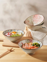 Load image into Gallery viewer, Pink Flower Japanese Bowls | Vintage Large Ceramic Noodle Ramen Soup - 1 Pc