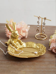 Gold Standing Rabbit Ring Holder | Jewelry Trinket Resin Dish - 1 Pc