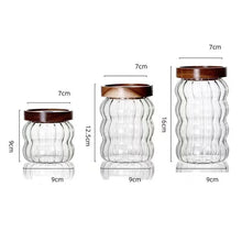 Load image into Gallery viewer, Wavy Glass Spice Jars with Wood Lid | Sealed Storage for Tea Coffee - 1 Pc