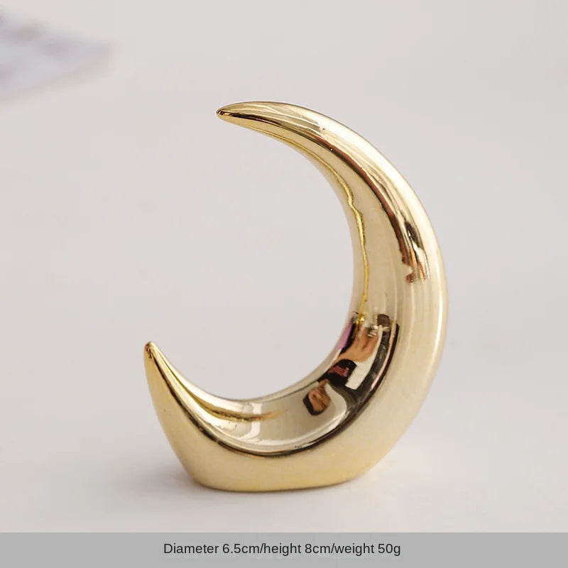 Gold Crescent Moon Ring Holder | Ceramic Jewelry Rack - 1 Pc