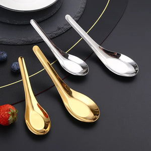 Korean Asian Soup Spoons | Stainless Steel Flat Metal Tableware - 1 Pc