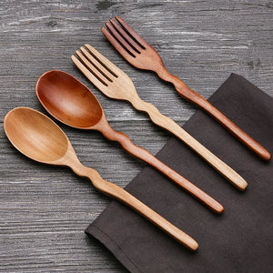 Solid Wood Japanese Soup Spoons | Asian Tableware - 1 Set