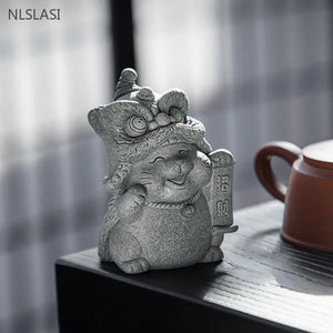 Lucky Cat Stone Tea Pet | Fengshui Chinese Mascot - 1 Pc