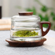 Load image into Gallery viewer, Glass Tea Infuser Cup with Filter &amp; Wood Handle | Heat Resistant Mug