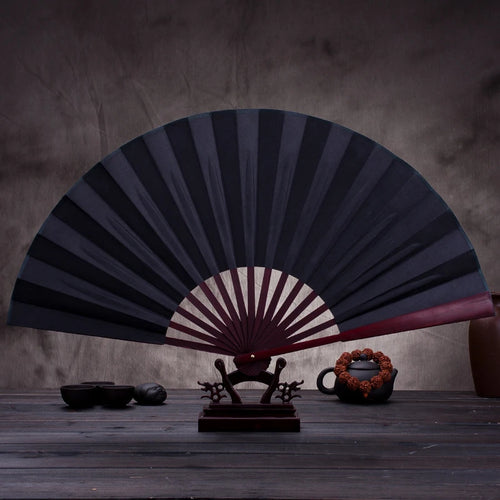 Black Folding Silk Chinese Hand Fan | Cloth Handheld Bamboo - 1 Pc