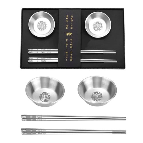 Silver Metal Chopsticks Gift Set | Holder Soy Sauce Dish - 1 Set