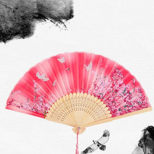 Red Chinese Silk Folding Wood Fan with Tassel | Lunar New Year Gifts - 1 Pc