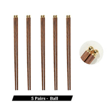 Load image into Gallery viewer, Natural Wood Gold Accent Wooden Luxury Chinese Chopsticks - 5 Pair Set